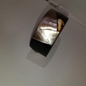 WHITE ABALONE OR FRESH PEARL TORTOISESHELL CUFF BRACELET; COSTUME JEWELRY